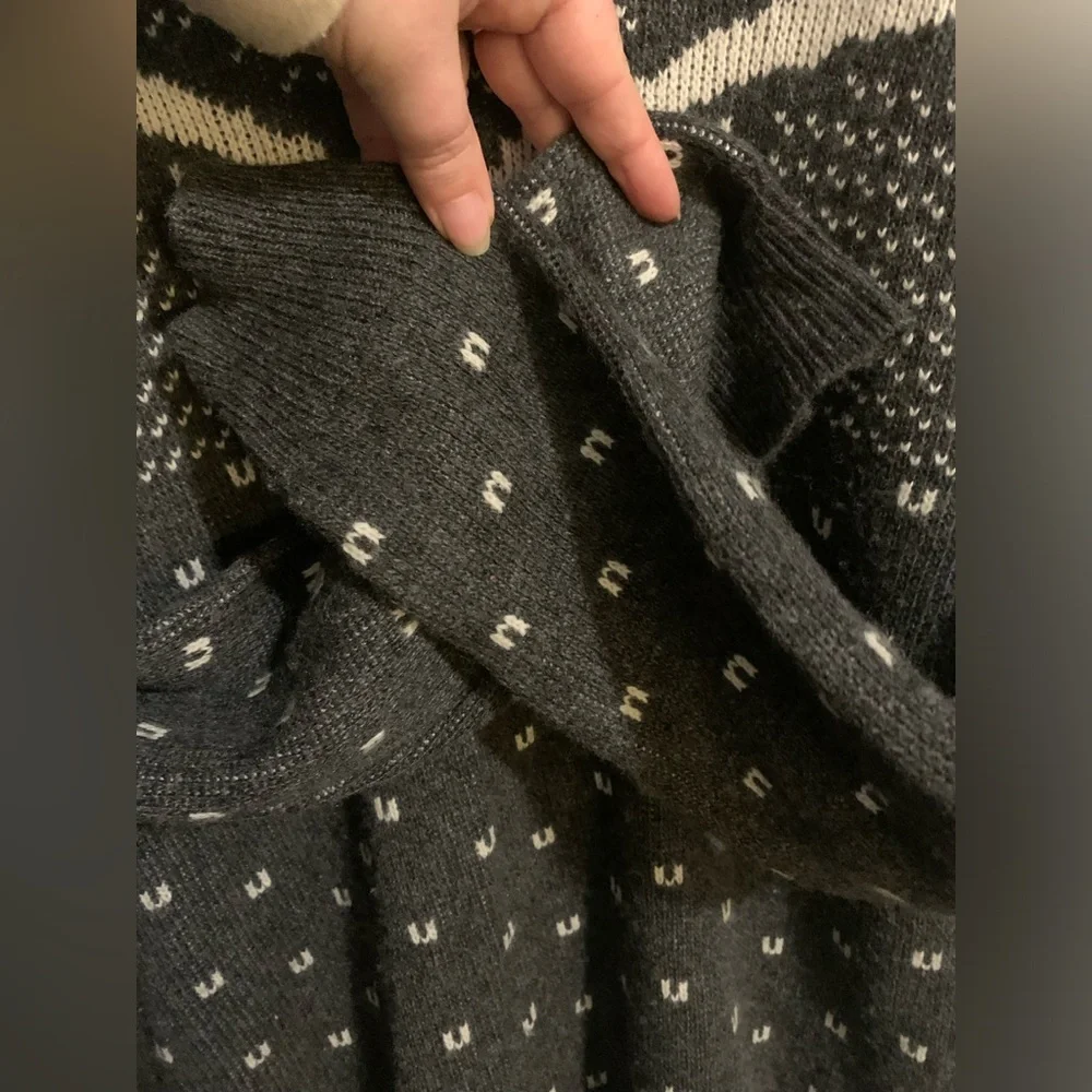 J. Crew Gray and Cream Deer Intarsia V-Neck Sweater